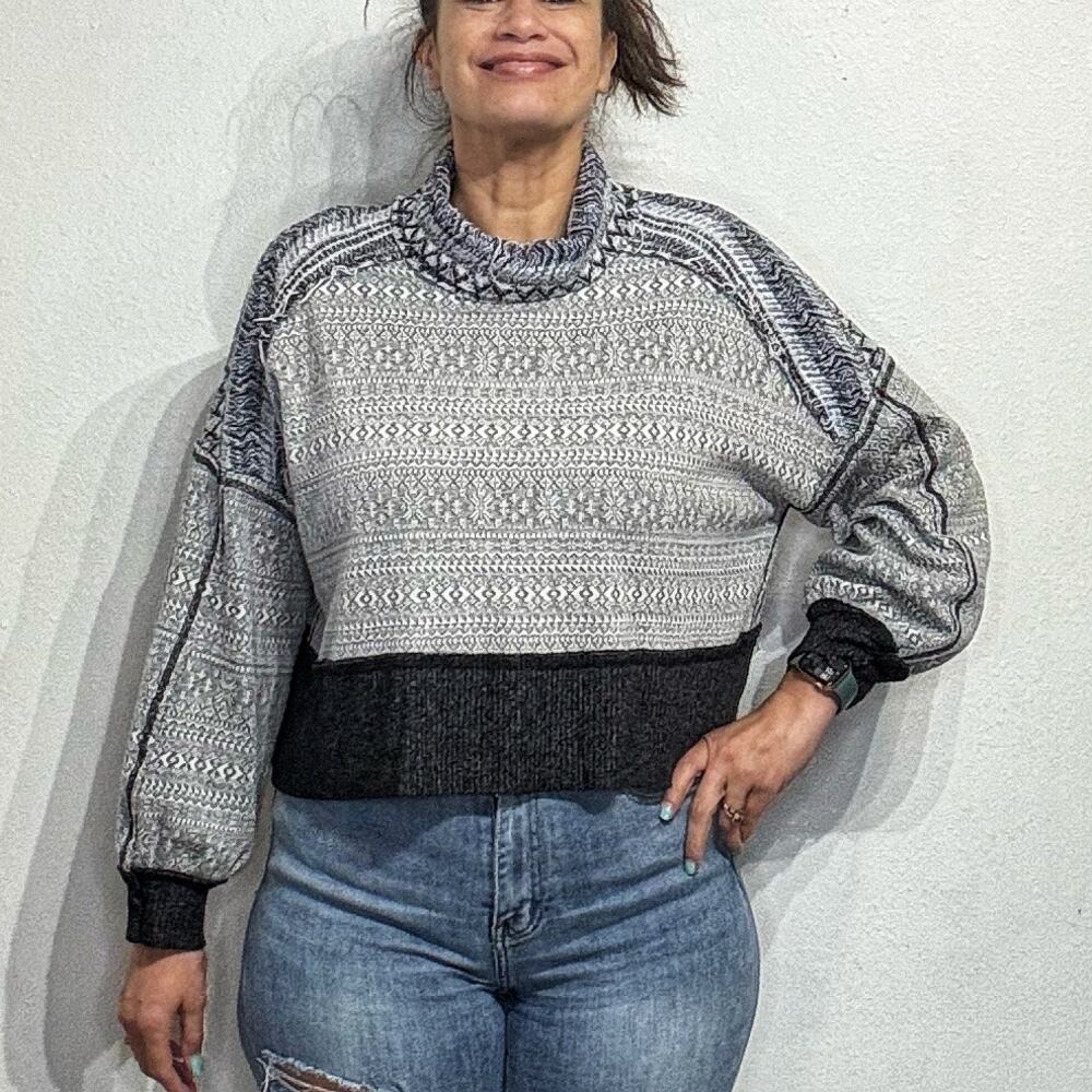 Free People We The Free Gray Frost At The Lodge Cropped Pullover Sz S